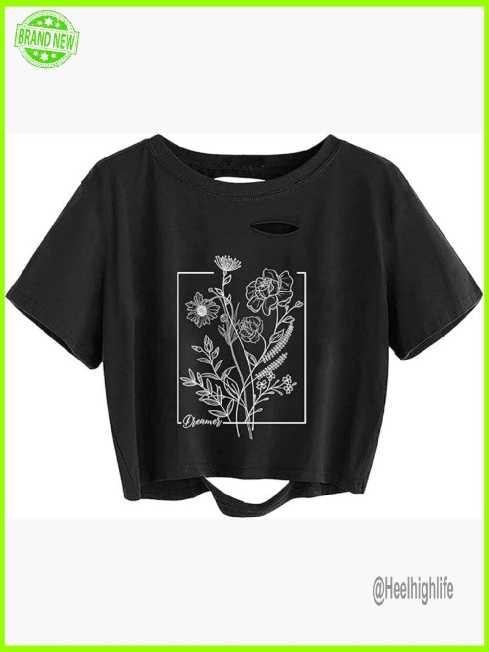 Crop Top Crewneck T-Shirt Distressed Graphic Tee Summer Casual